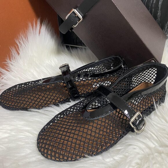 Alaia Shoes - Alaia Black Mesh Mary Jane Shoes